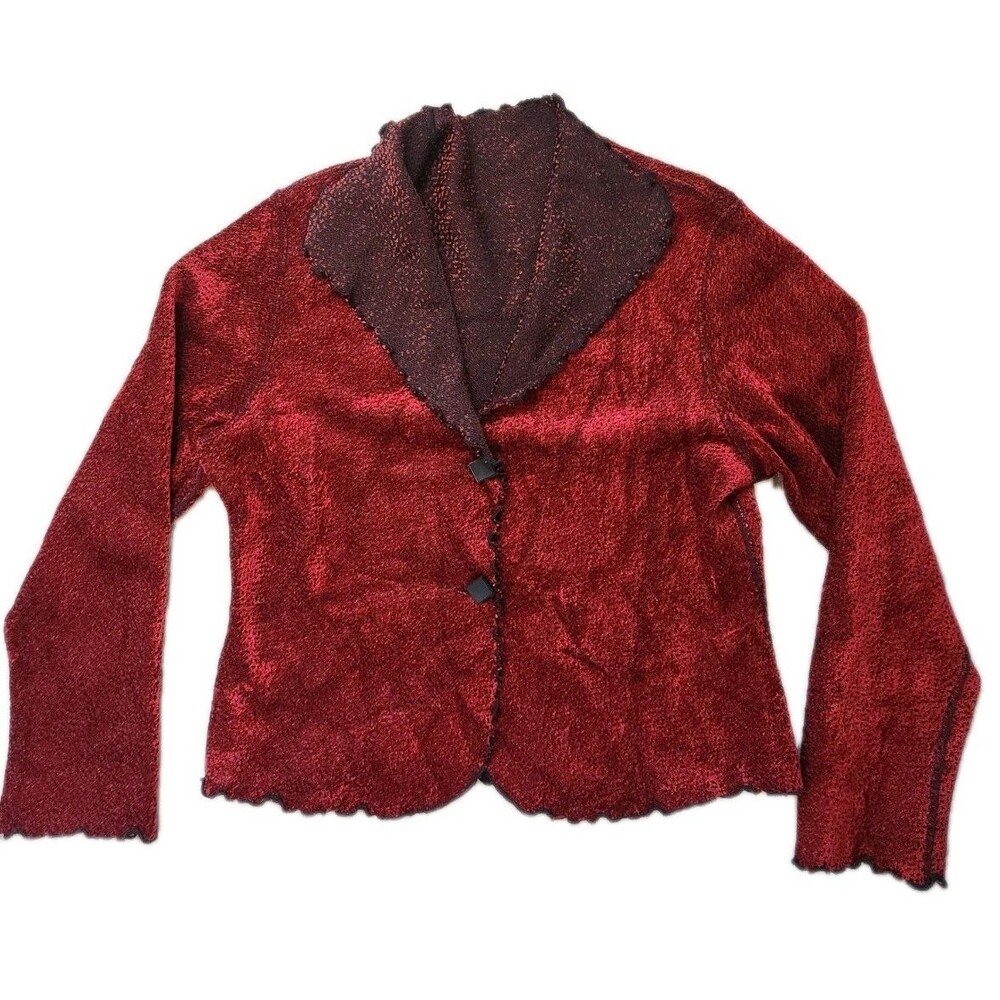 VTG Beluva Tweed Blazer Womens L Red Black Gothic Vampire 2 Button Thick Jacket
